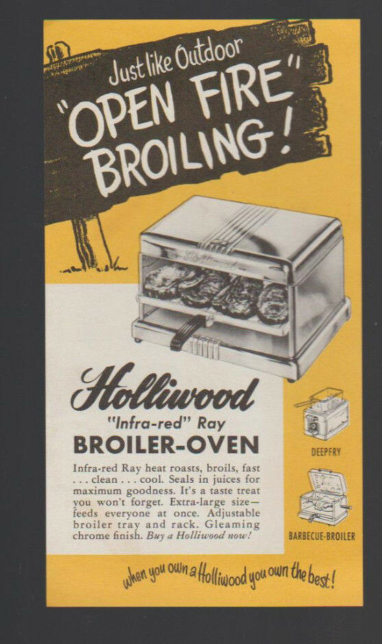 Holliwood Infra-Red Ray Broiler Oven Ad Sheet 1952