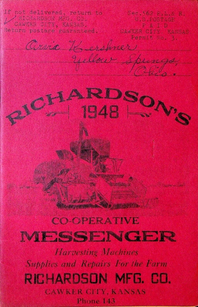Richardson's Mfg Cawker City Kansas Co-Operative Messenger Farm Supplies 1948