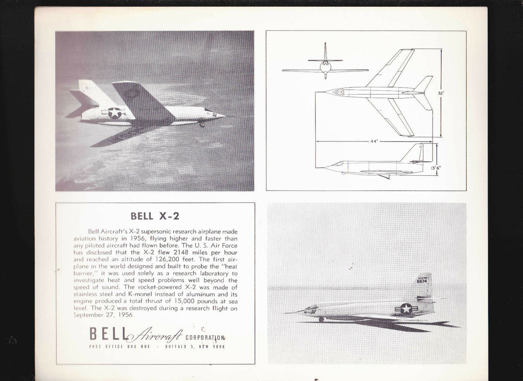 Bell X-2 - Bell Aircraft Corp b/w 8x10 publicity picture