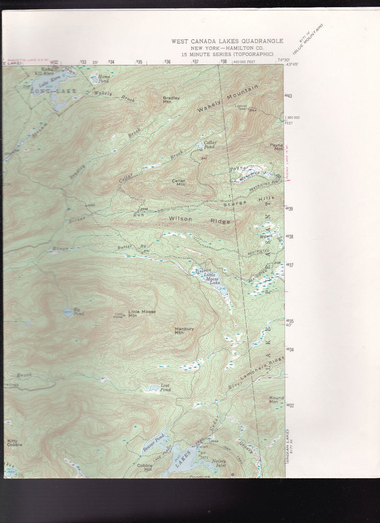West Canada Lakes Quadrangle Hamilton County NY US Geological Survey Map 1954