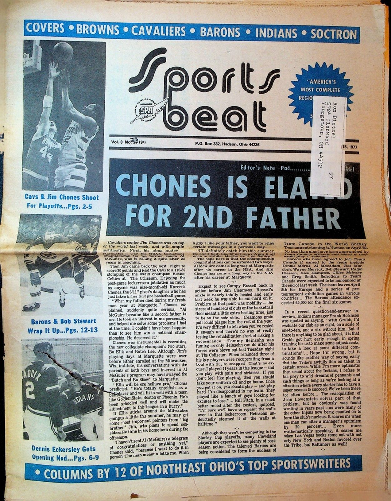Sports Beat Magazine April 1 1977 Jim Chones Dennis Eckersly Cleveland Barons