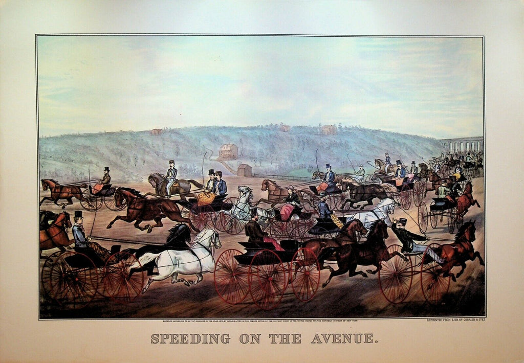 Currier & Ives Calendar Topper 1952 Speeding on the Avenue Horse & Carriage
