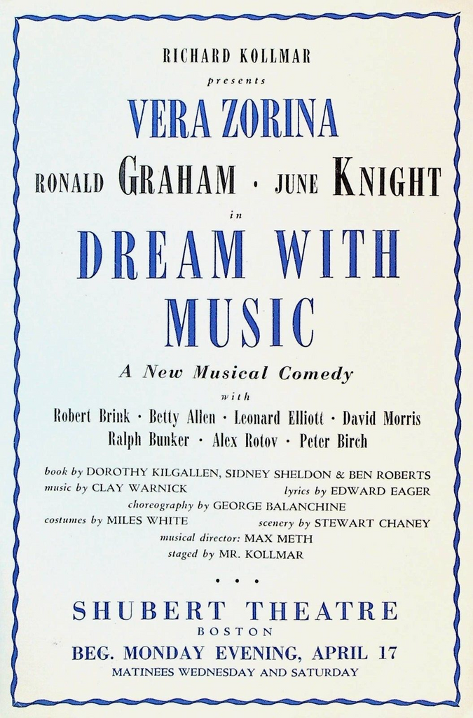 Vera Zorina Dream With Music 1944 Flop Tryout Shubert Theatre Boston