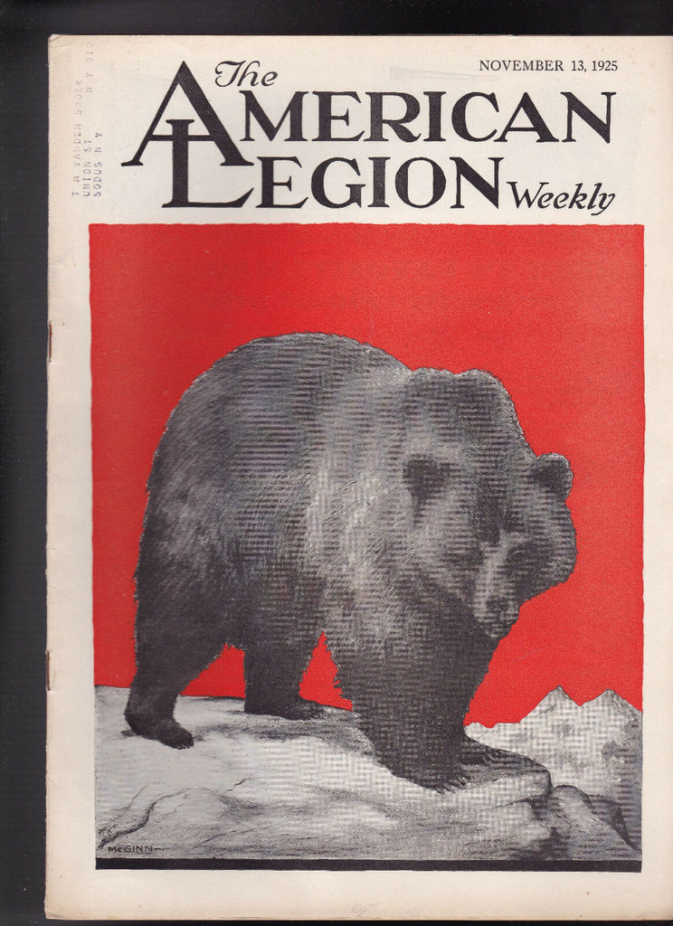 American Legion Magazine Forest McGinn Bear Cover November 13 1925