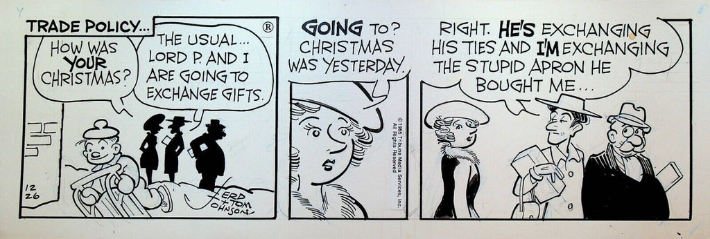 Moon Mullins Original Art Ferd & Tom Johnson December 26 1985 Christmas Gifts