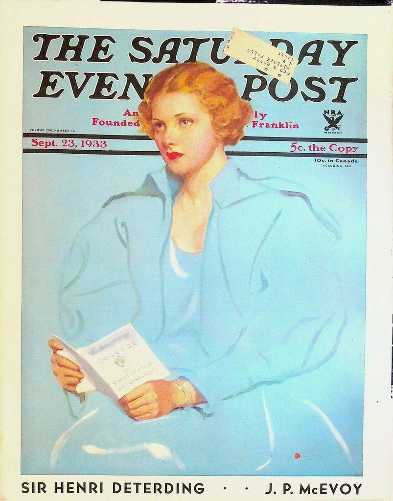 Saturday Evening Post September 23 1933 F Scott Fitzgerald Perhyn Stanlaws