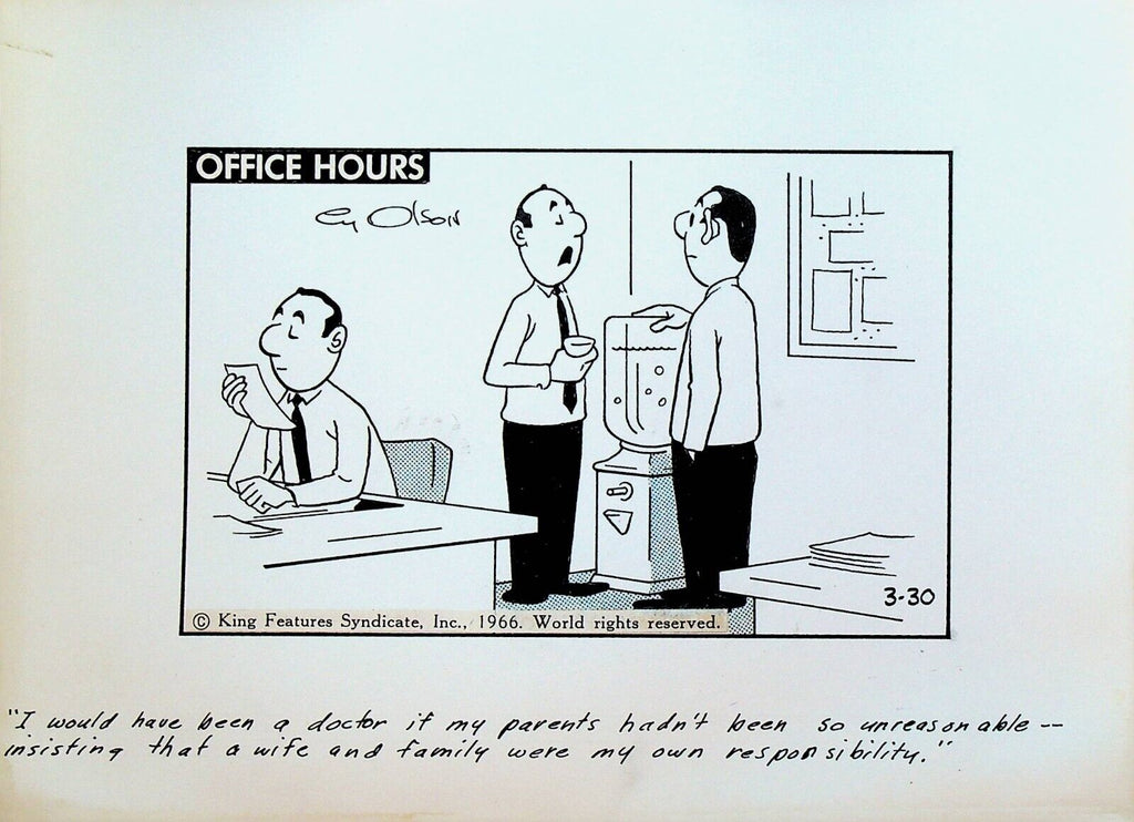 Office Hours by Cy Olson Original Comic Strip Art March 30 1966 Family