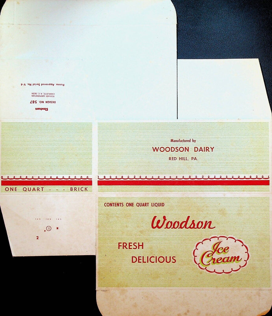 Woodson Dairy Ice Cream Container Red Hill Pennsylvania One Quart