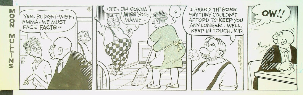Moon Mullins Ferd Johnson Original Comic Strip Art October 31 1969