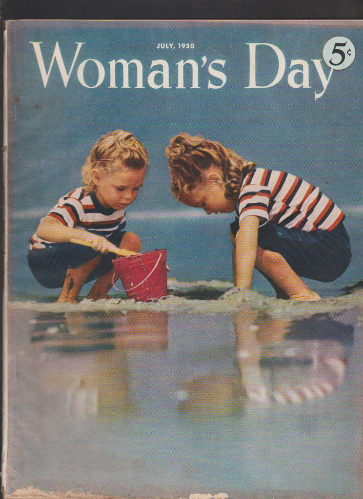 Woman's Day Magazine July 1950 Girls Playing in Sand on Beach Richard Scarry