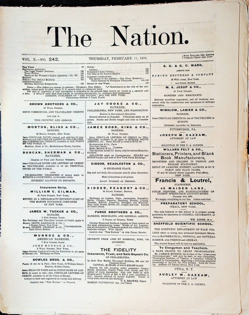 The Nation Magazine February 17 1870 Reconstruction Woman's Rights