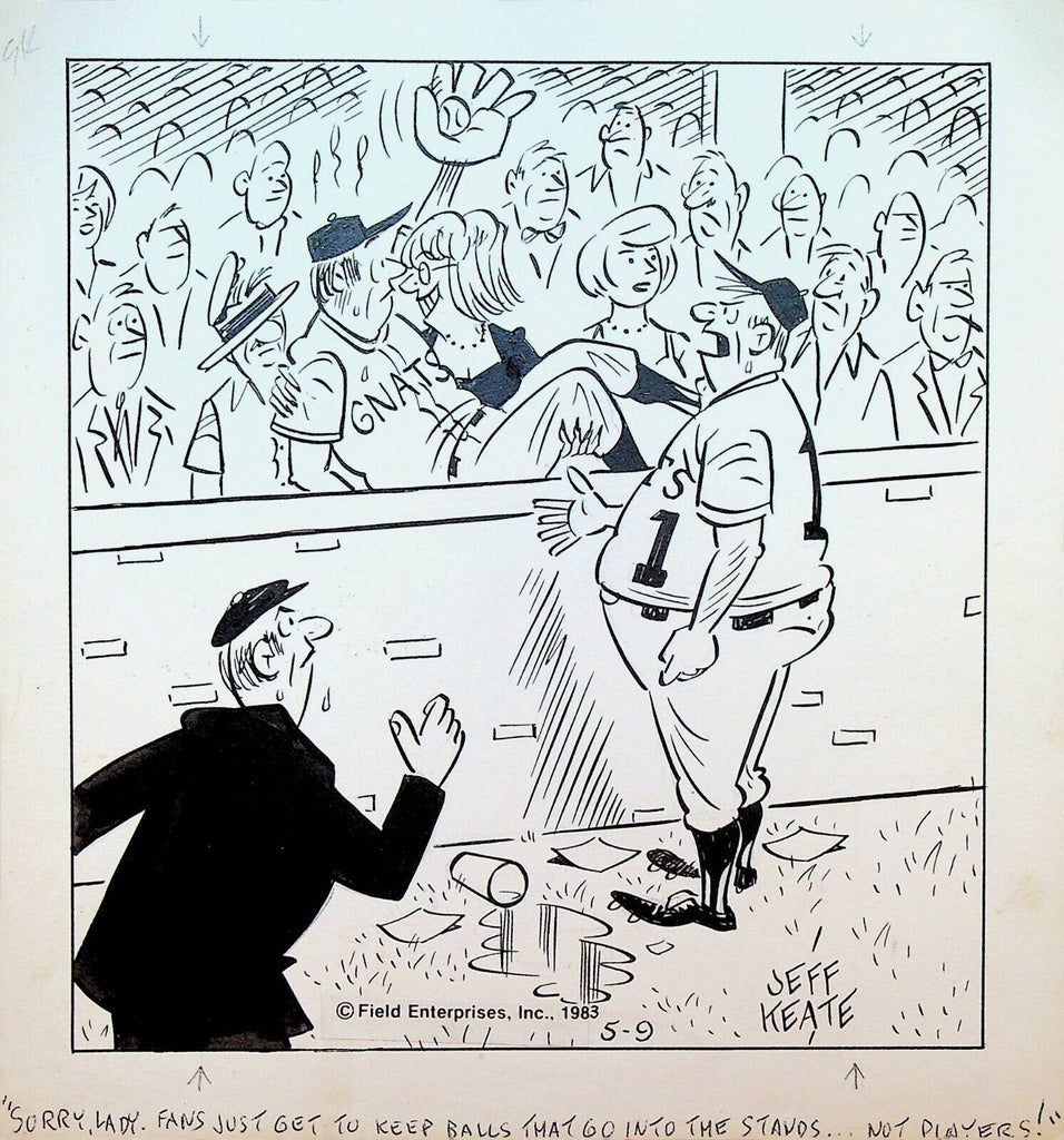 Jeff Keate Time Out Comic Strip Original Art Baseball May 9 1984 Player & Fans