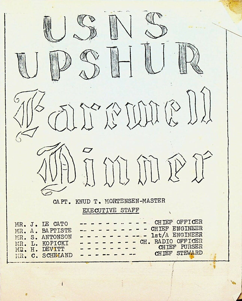 USNS Upshur Farewell Dinner Menu August 22 1961 US Navey