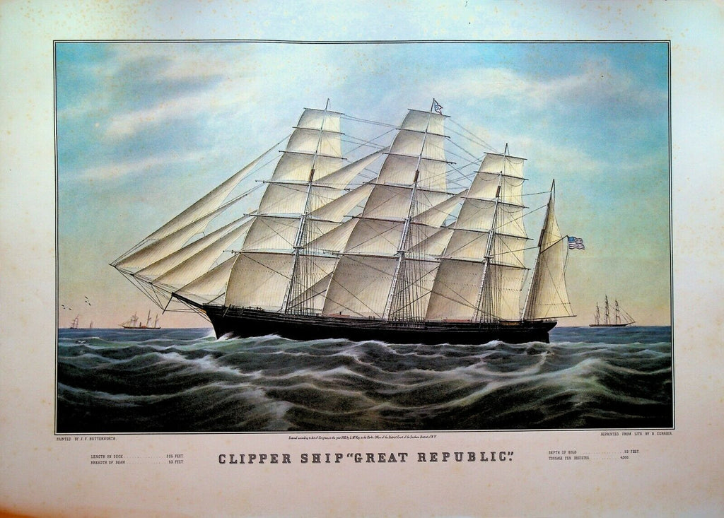 Currier & Ives Calendar Topper 1962 Clipper Ship Great Republic