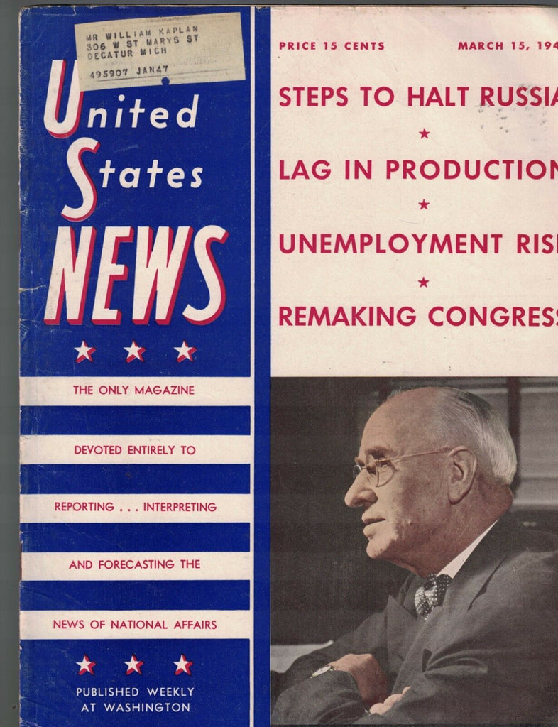 United States News March 15 1946 O Max Gardner Soviet Union Advancement