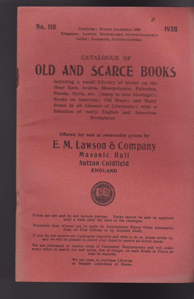 EM Lawson & Co Catalog 118 1938 Old & Scarce Books