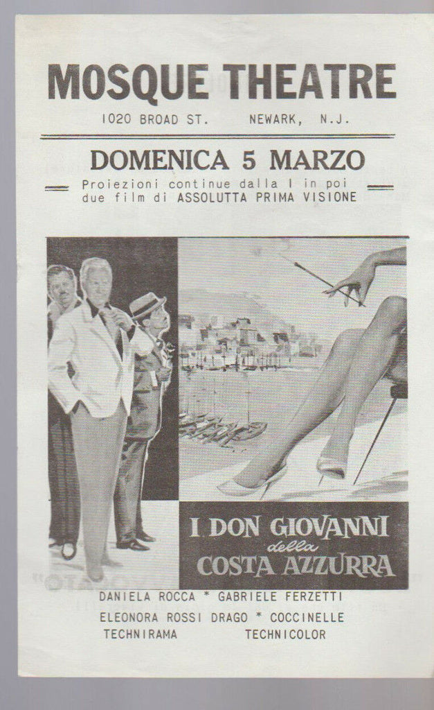 I Don Giovanni Della Costa Azzurra Mosque Theatre Newark NJ Ad Sheet 1960s