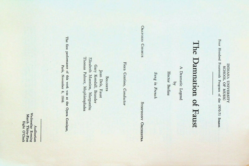 The Damnation of Faust 1971 Program Indiana University Opera Theater