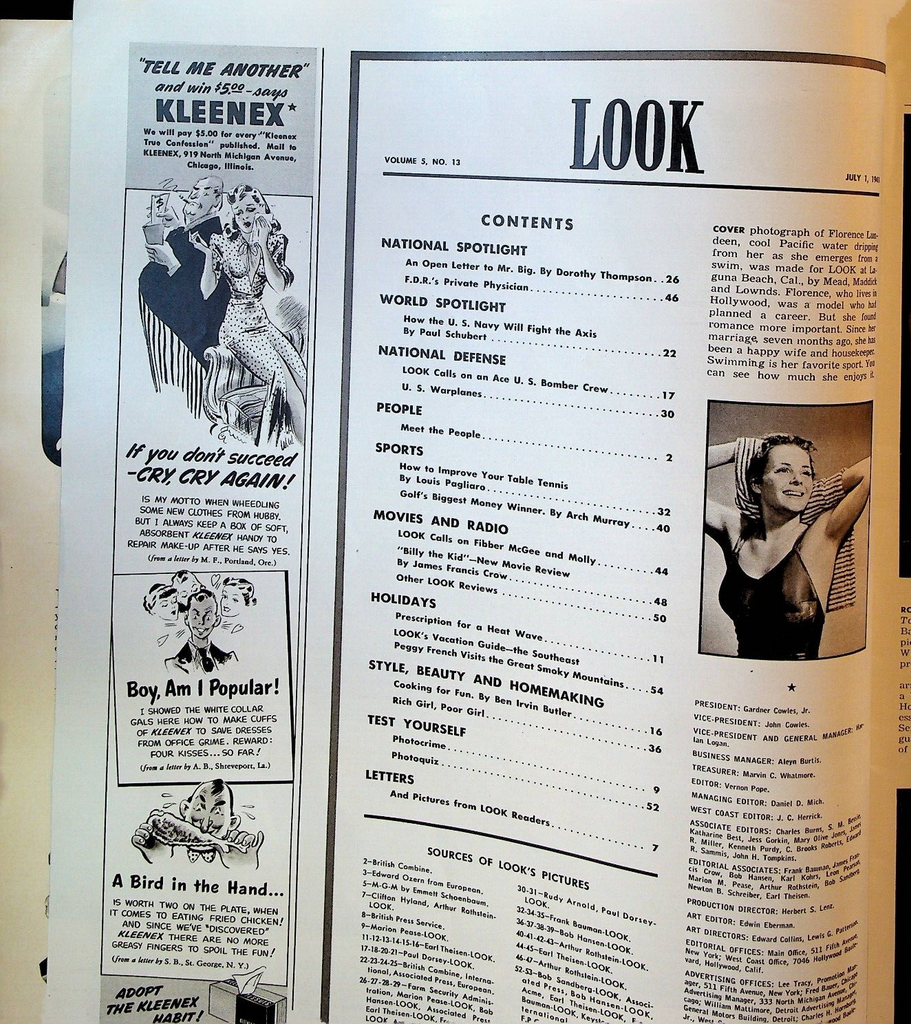 Look Magazine July 1 1941 Florence Lundeen Ben Hogan Fibber McGee and Molly