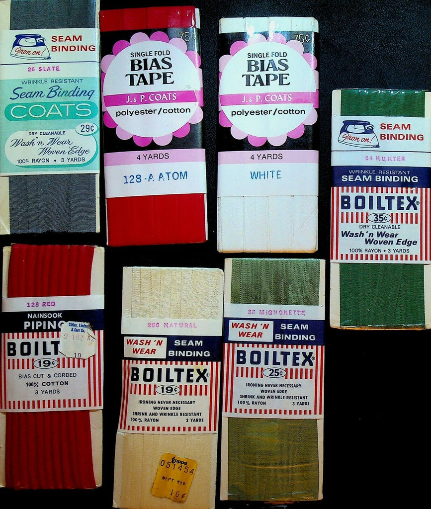 J & P Coats & Boiltex Sewing Notions Lot of 7 Seam Binding Piping