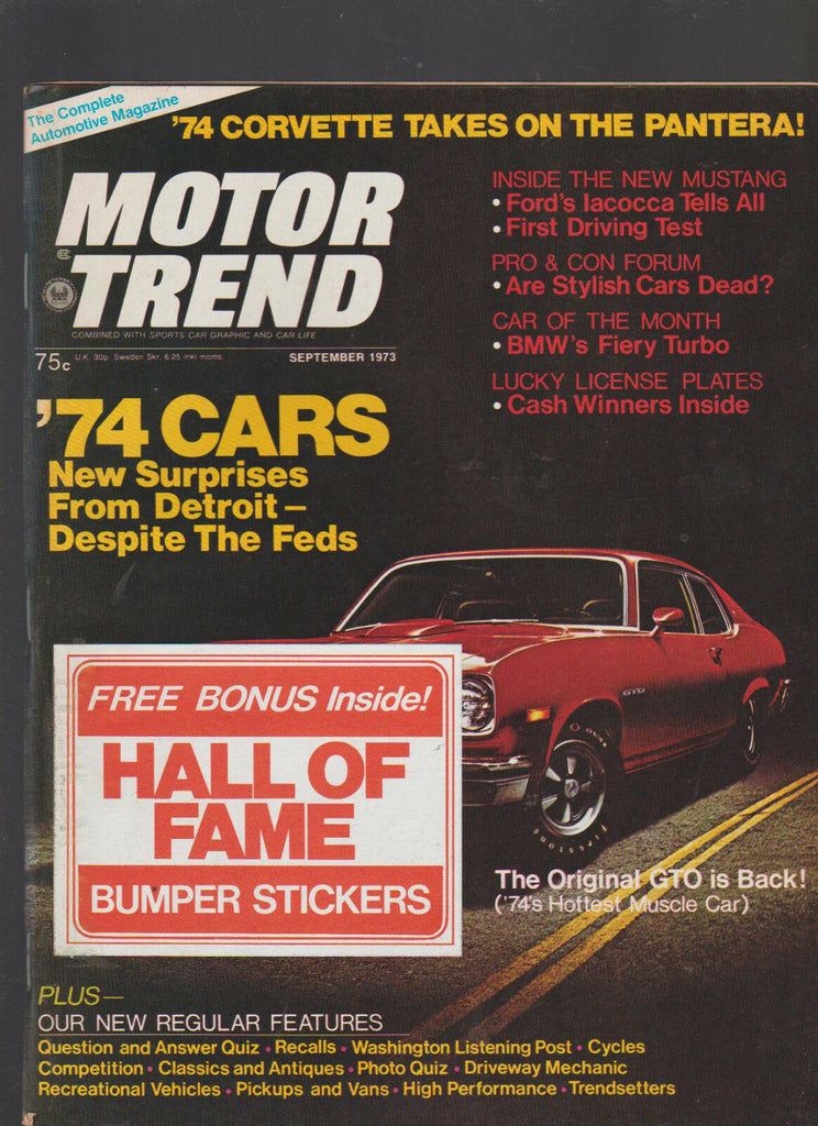 Motor Trend Magazine September 1973 Corvette lee Iacocca BMW GTO