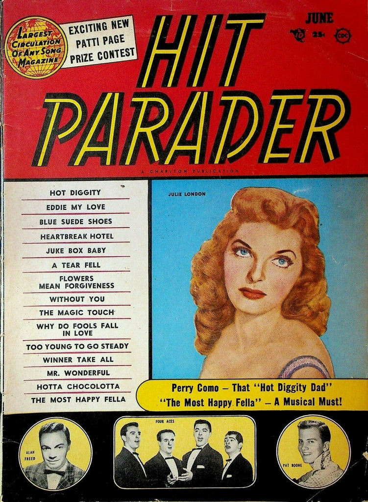 Hit Parader June 1956 Julie London Alan Freed Pat Boone Nat King Cole Liberace