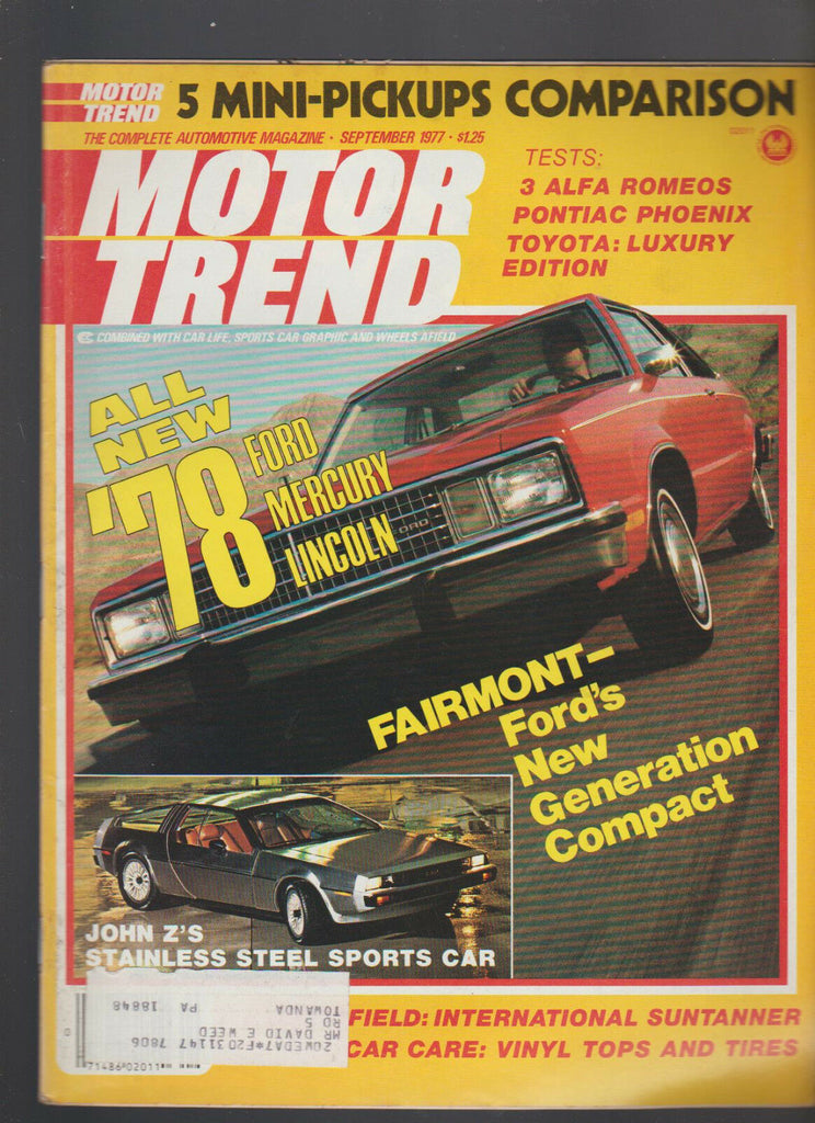 Motor Trend Magazine September 1977 Ford Fairmont Toyota Pontiac Phoenix