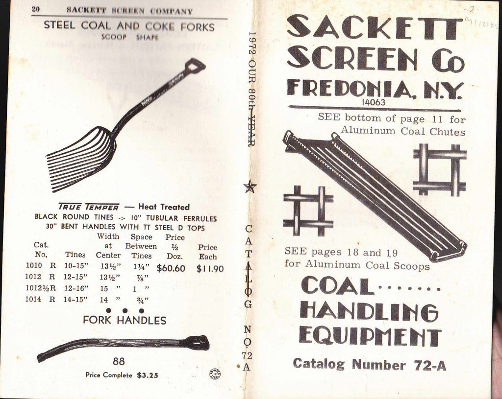 Sackett Screen Co Fredonia NY Coal Handling Equipment Catalog 72-A