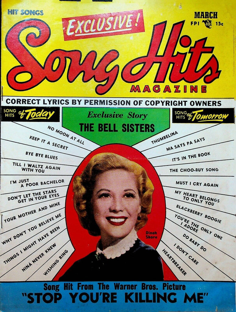 Song Hits Magazine March 1958 Dinah Shore The Bell Sisters