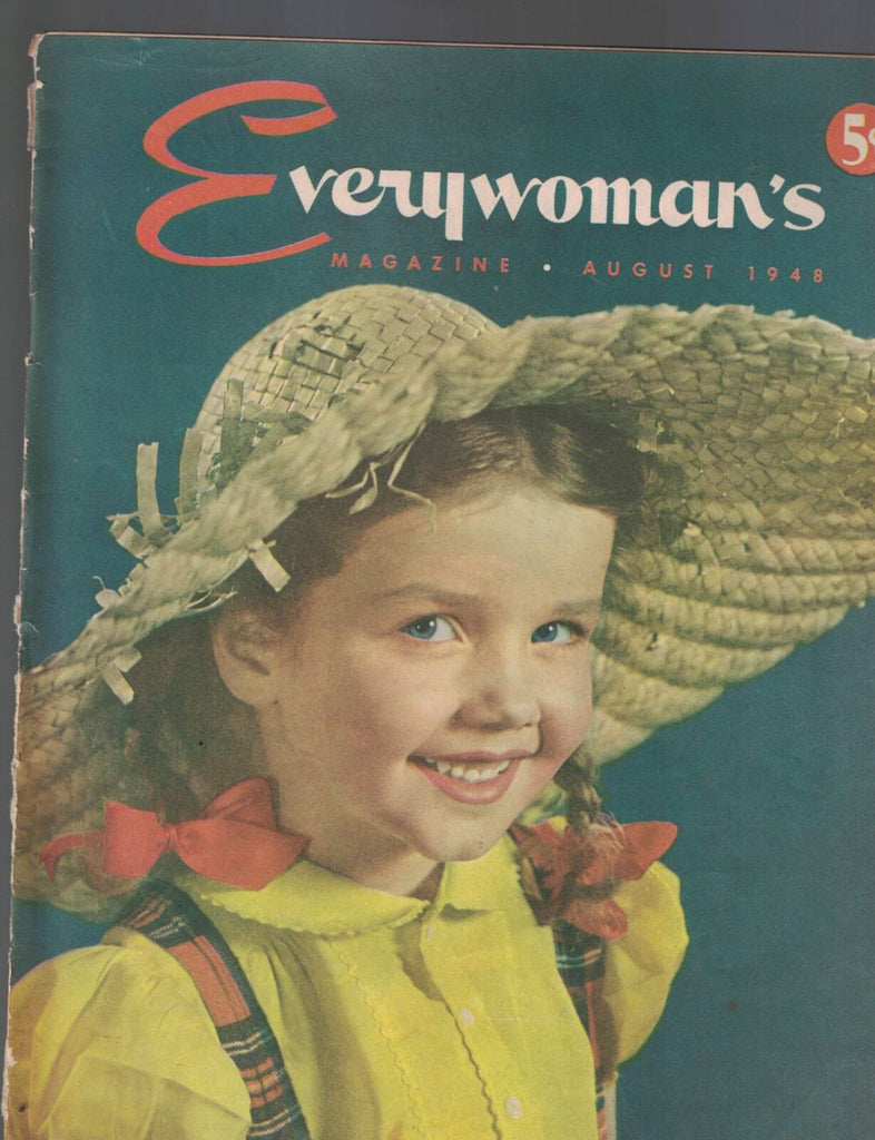 Everywoman's Magazine August 1948 Little Girl With Straw Hat Cover