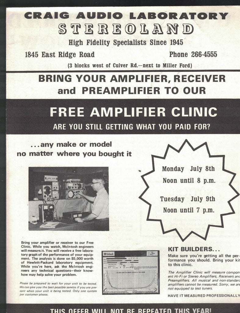 Craig Audio Laboratory Stereoland brochure 1970s McIntosh