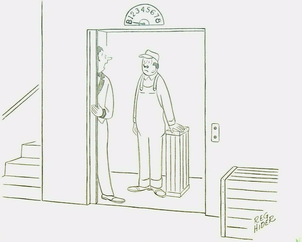 Elevator Operator Gag Comic Original Art 1960s Reg Hider