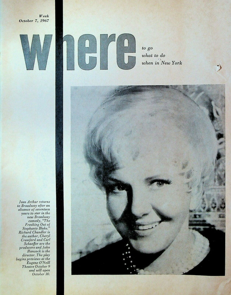 Where to Go in New York City October 7 1967 Jean Arthur Julie London