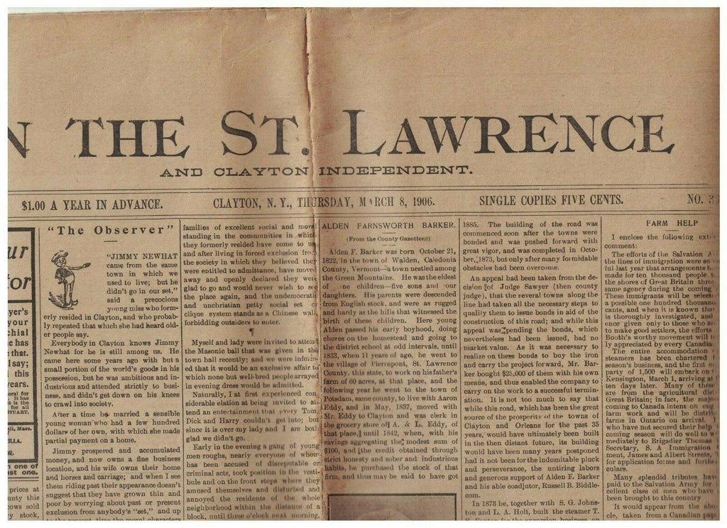 On the St Lawrence Newspaper March 8 1906 Oriental Rugs Alden F Baker