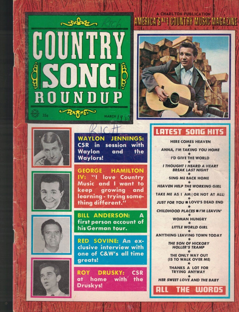 Country Song Roundup March 1968 Waylon Jennings Red Sovine Roy Drusky