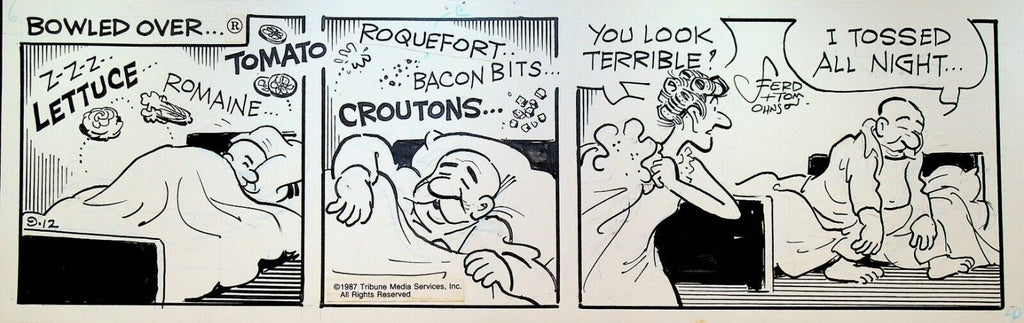 Moon Mullins Original Comic Strip Art Ferd & Tom Johnson September 12 1987 Salad
