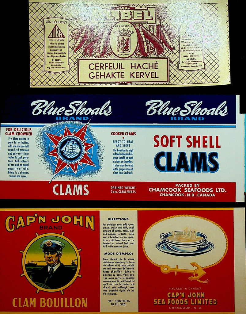 Mixed Can Labels Lot of 9 Original Vintage Clams Sardines Cherries Pears