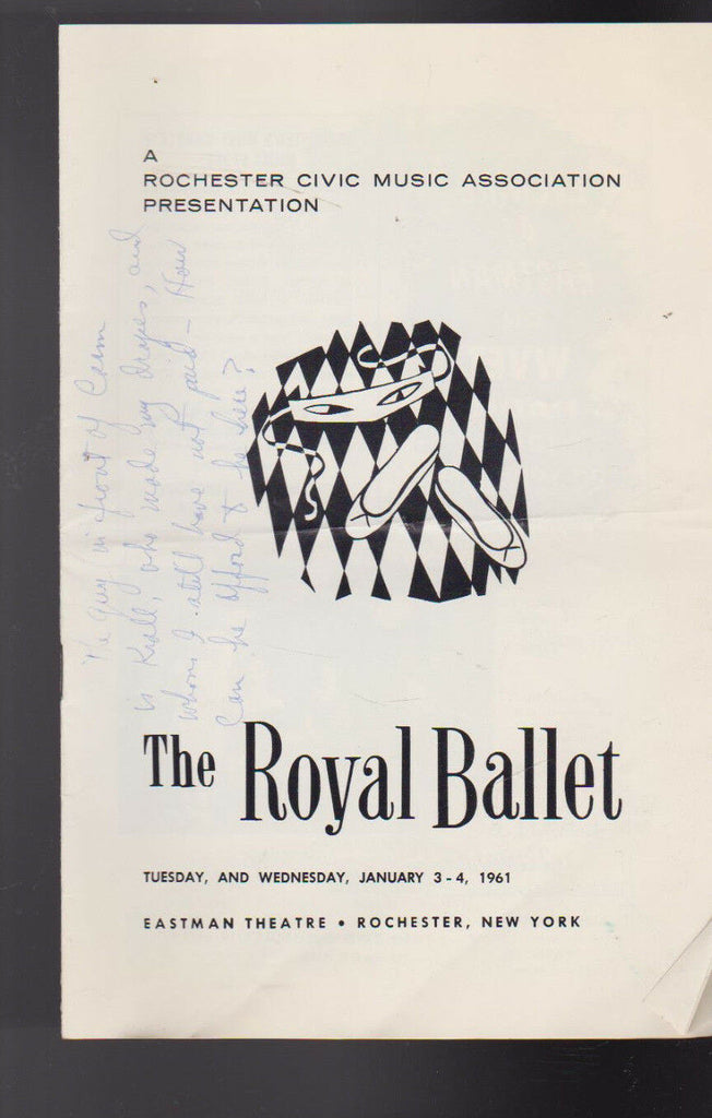 The Royal Ballet January 3 1961 Program Rochester NY Eastman Theatre