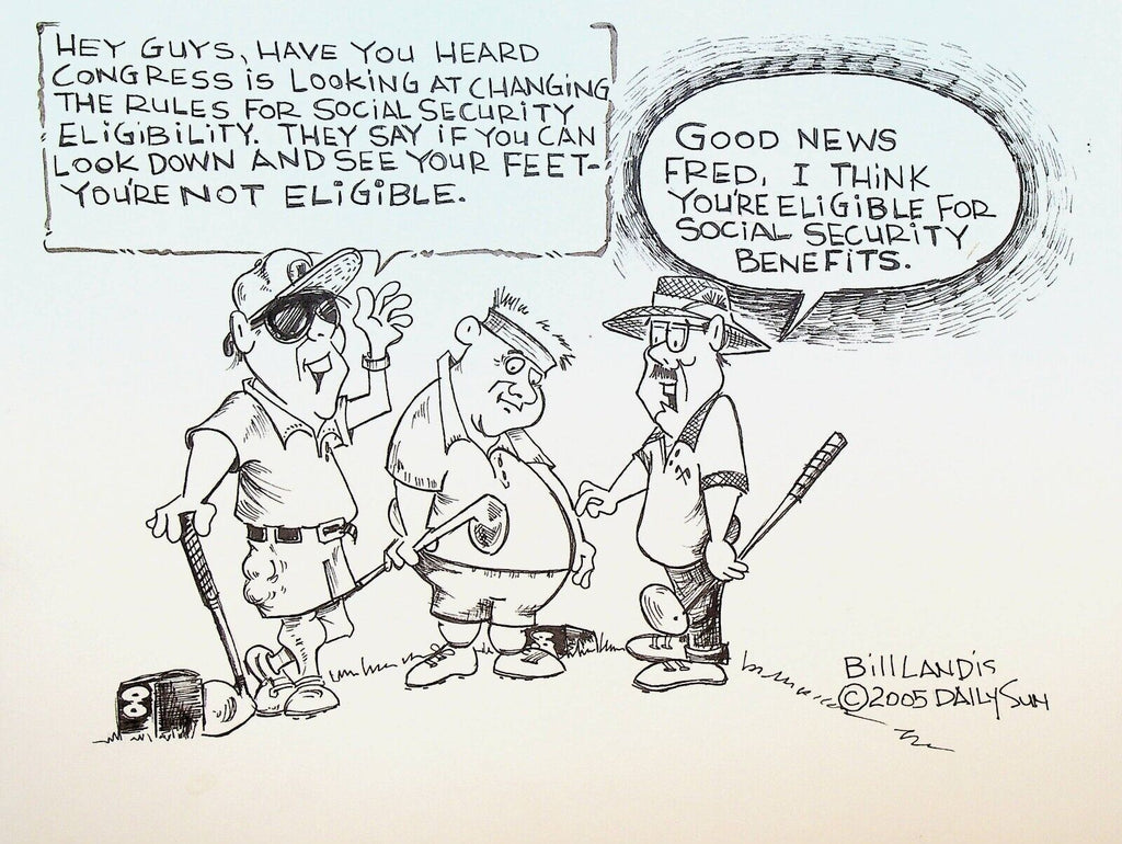 Bill Landis Original Cartoon Art The Villages Daily Sun 2005 Golf Old Men