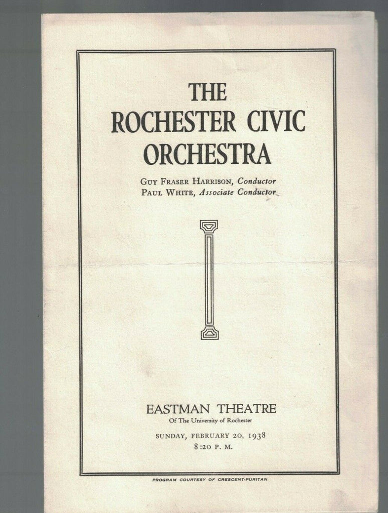 Rochester NY Civic Orchestra Program February 20 1938 Guy Fraser Harrison