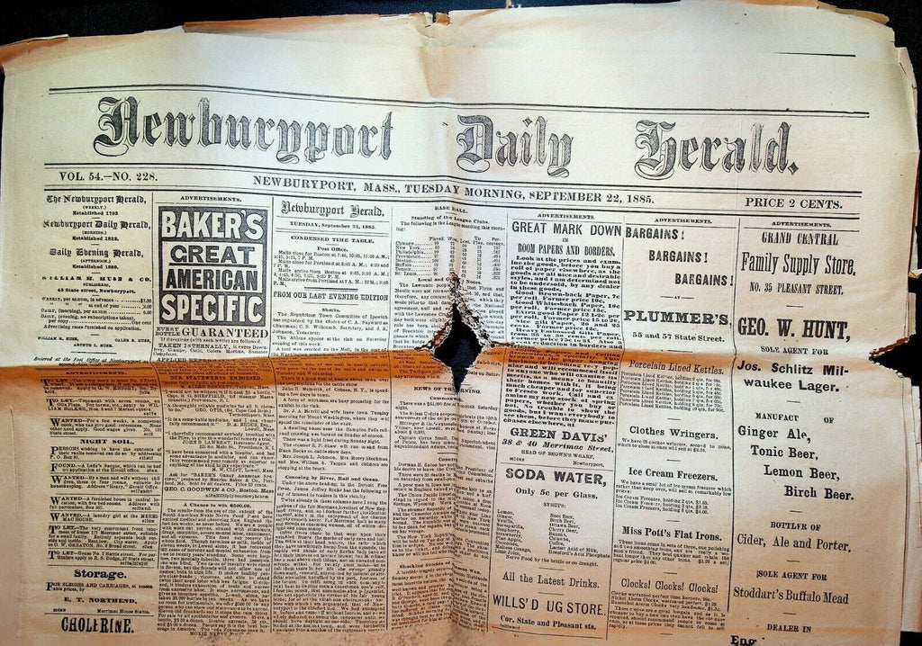 Newburyport Daily Herald September 22 1885 Baseball Mormons Rock Springs Chinese