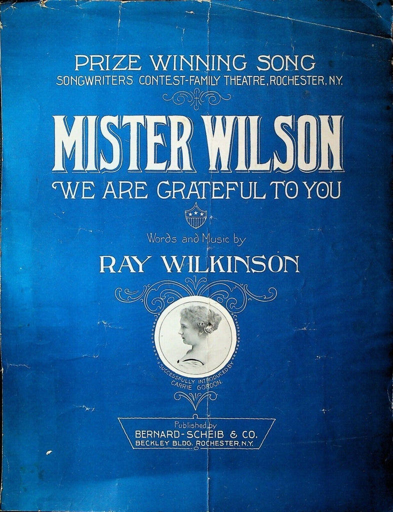 Mister Wilson We Are Grateful to You Sheet Music Woodrow Ray Wilkinson 1919