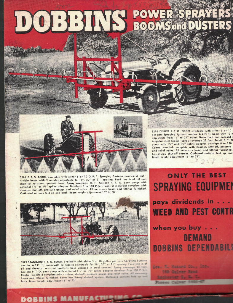 Dobbins Power Sprayers Booms & Dusters Brochure Elkhart Indiana 1950s