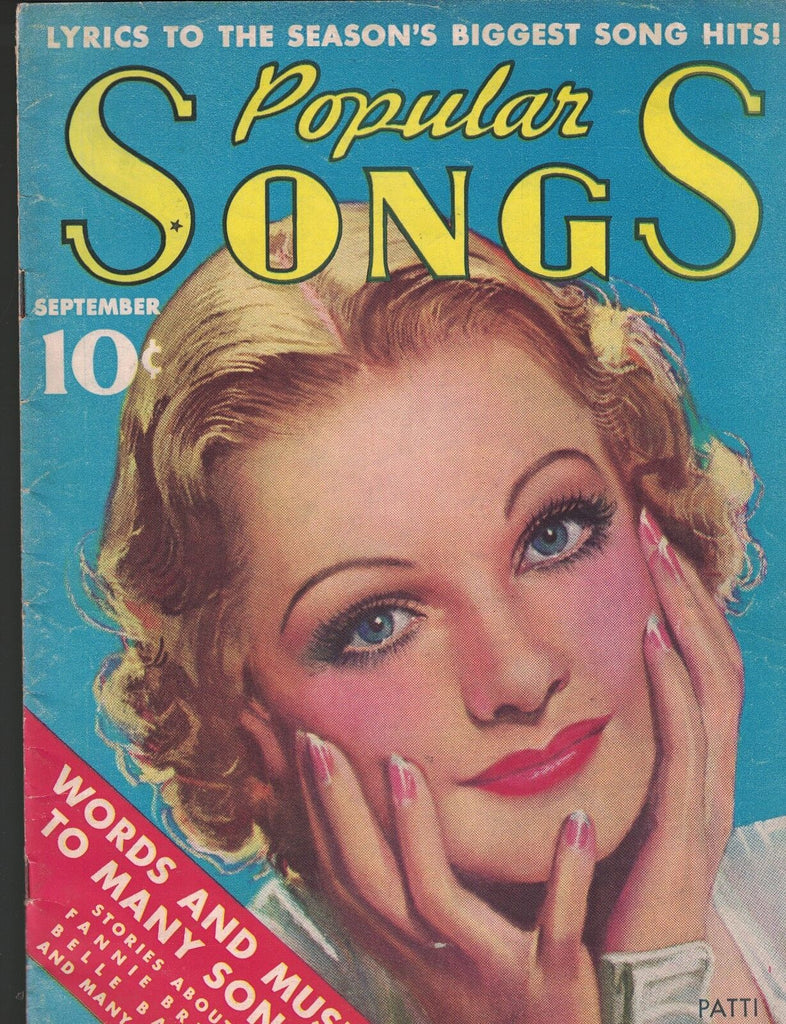 Popular Songs Magazine September 1936 Patti Pickens Belle Barker Fannie Brice