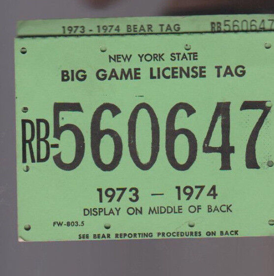 New York State Big Game License Tag 1973-1974