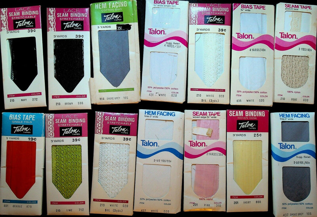Talon Tapes Sewing Notions Vintage Lot of 14 Bias Tape Seam Binding Hem Facing