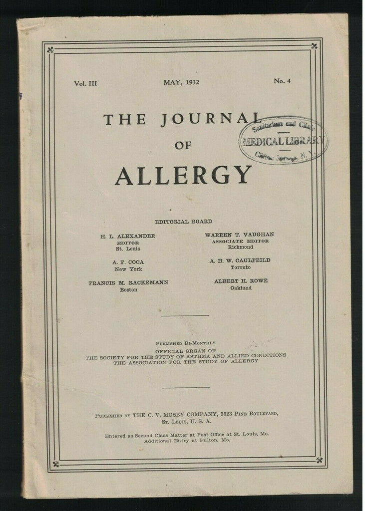 The Journal of Allergy May 1932 Asthma Due to Food Allergy Ragweed