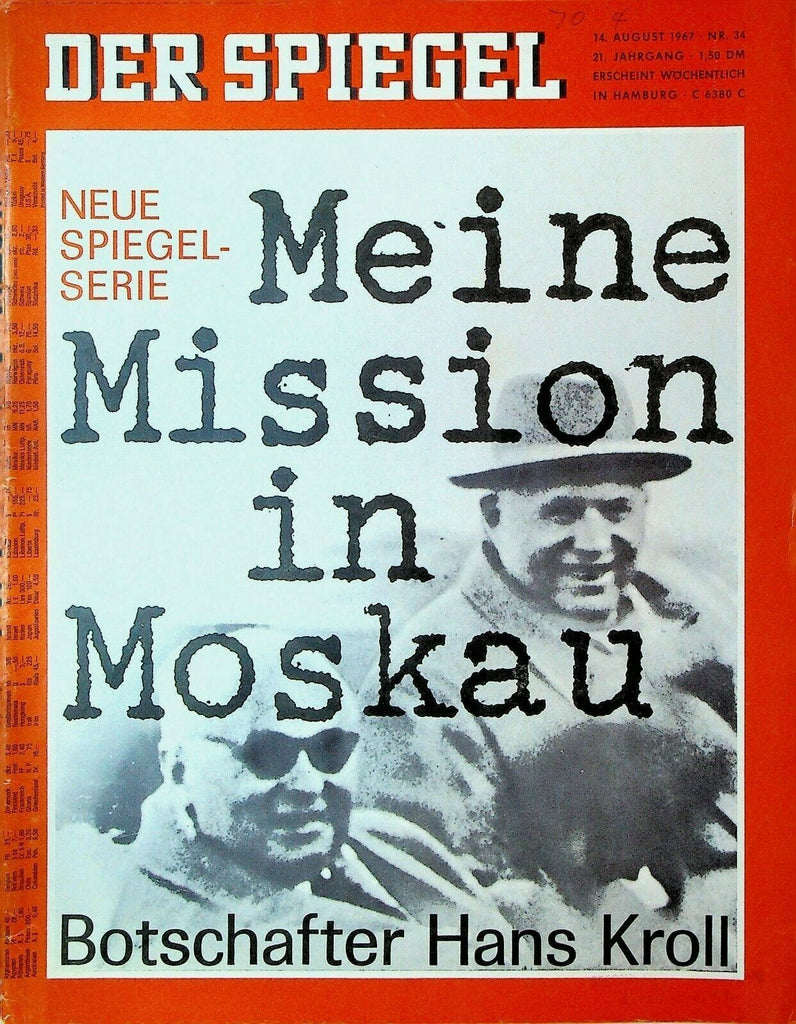 Der Spiegel August 14 1967 Hans Kroll Vietnam War Indira Gandhi Israel
