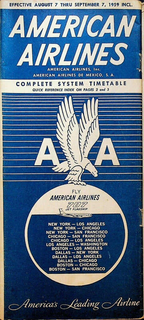American Airlines Complete System Timetable August 7 1959