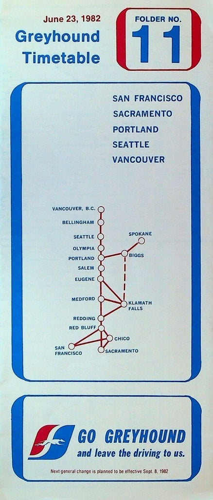 Greyhound Timetable June 23 1982 San Francisco Portland Seattle Vancouver